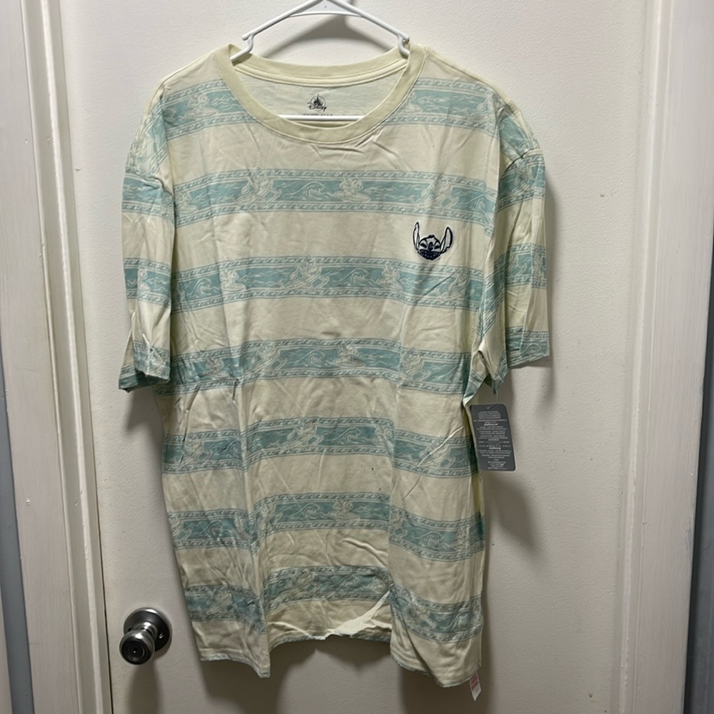 Disney Cream and Light Blue Striped Short Sleeve Tee